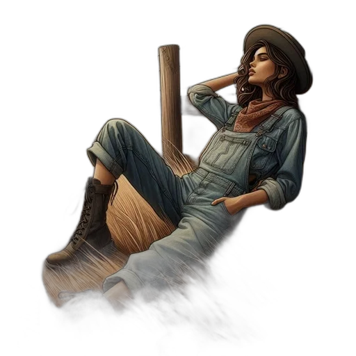 hat, furniture, concept art, photorealistic, fantasy art, 3d render, woman, denim transparent PNG cut-out