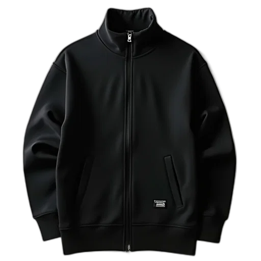 jacket, black, long-sleeve, sweatshirt, ribbed, collar, cuffs, featuring transparent PNG cut-out