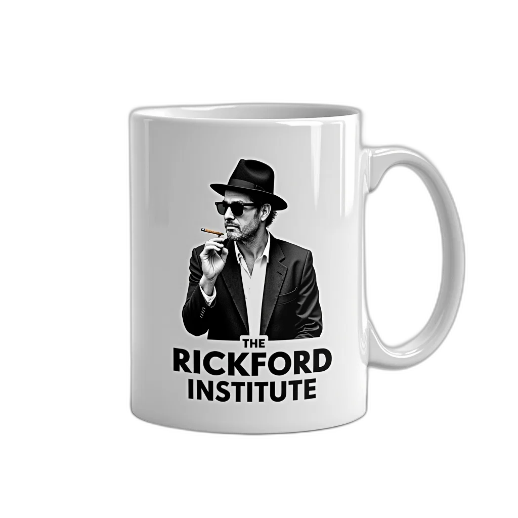 white, coffee, mug, black, design, featuring, words, rickford transparent PNG cut-out