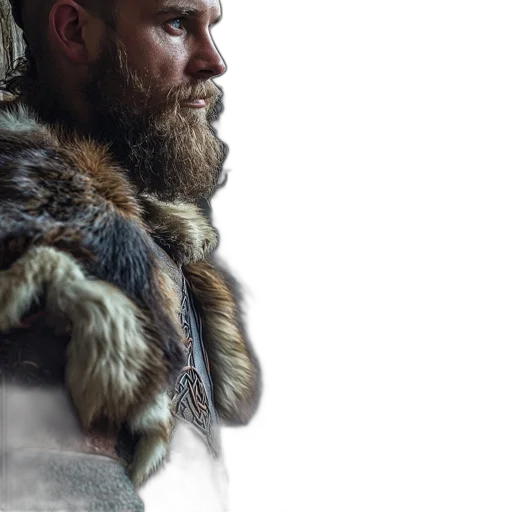 sword, jacket, photorealistic, fantasy art, concept art, norse, viking, man transparent PNG cut-out