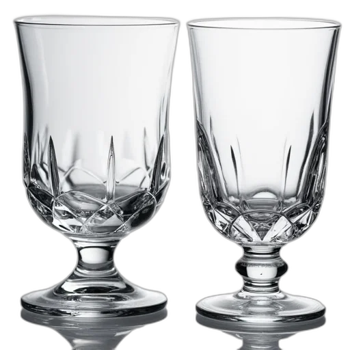 photorealistic, 3d render, crystal, tumblers, set, two transparent PNG cut-out