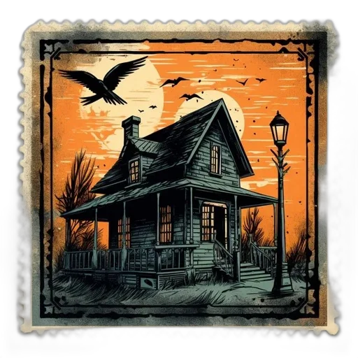 building, concept art, comic book art, night, sunset, city street, fog, vintage-style transparent PNG cut-out