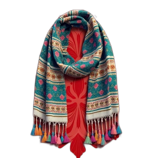 jacket, jewelry, red, colorful, illustration, shawl, tassel, displayed transparent PNG cut-out