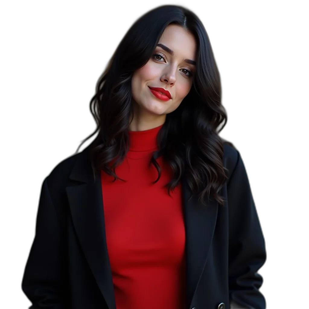 jacket, staff, face, dress, photorealistic, cartoon, red, dark transparent PNG cut-out