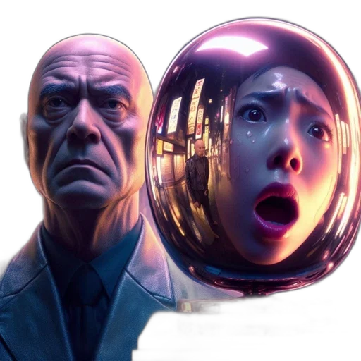 face, mask, robot, concept art, comic book art, 3d render, cyberpunk, outer space transparent PNG cut-out