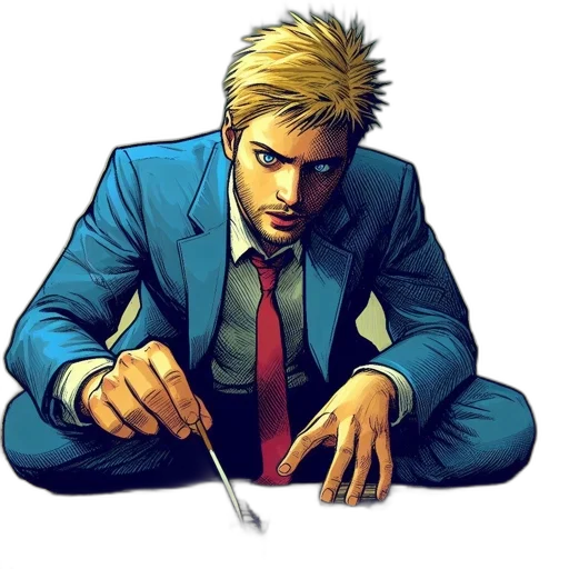 staff, jacket, weapon, comic book art, concept art, cartoon, pixel art, man transparent PNG cut-out