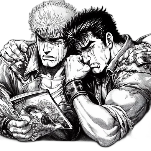 jacket, comic book art, concept art, cyberpunk, cartoon, two, characters, one transparent PNG cut-out