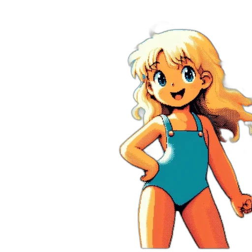 cartoon, pixel art, anime, concept art, underwater, young, smiling, animated transparent PNG cut-out