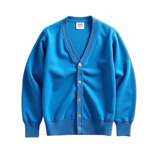 jacket, blue, plain, cardigan, v-neckline, button, details, displayed transparent PNG cut-out