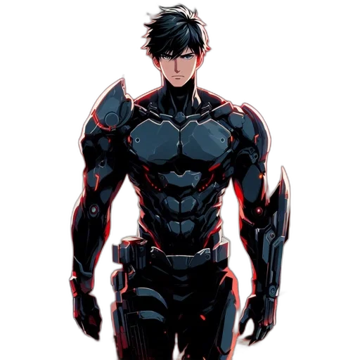 robot, comic book art, concept art, cartoon, anime, dark, red, animated transparent PNG cut-out