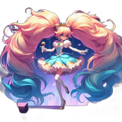 hair, staff, crown, dress, concept art, anime, pixel art, fantasy art transparent PNG cut-out