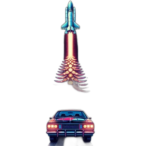 car, weapon, bottle, hair, concept art, pixel art, vaporwave, 3d render transparent PNG cut-out