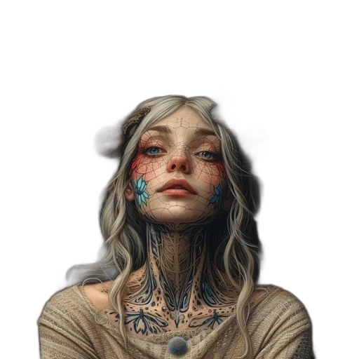 face, mask, jewelry, staff, fantasy art, concept art, comic book art, photorealistic transparent PNG cut-out