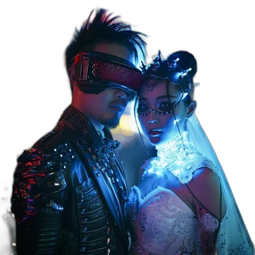 mask, jacket, crown, robot, cyberpunk, concept art, vaporwave, 3d render transparent PNG cut-out