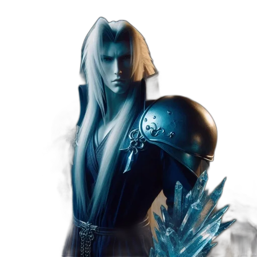 sword, robot, mask, fantasy art, concept art, photorealistic, comic book art, blue transparent PNG cut-out