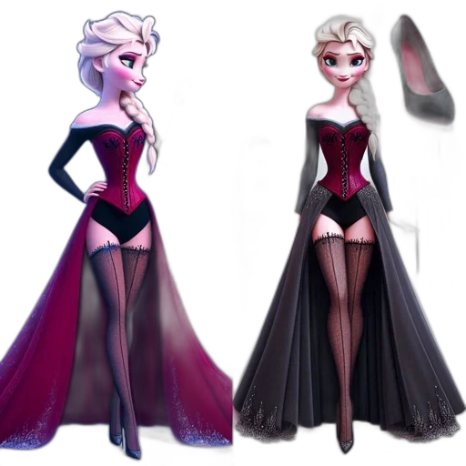 dress, concept art, fantasy art, 3d render, cartoon, dark, monochrome, two transparent PNG cut-out