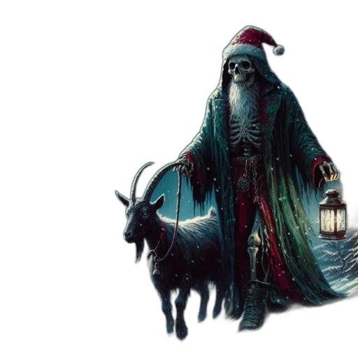 creature, concept art, fantasy art, pixel art, comic book art, skeletal, figure, santa transparent PNG cut-out