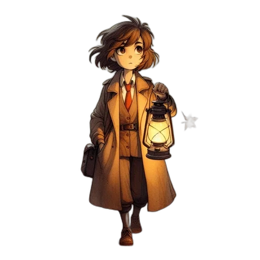 jacket, staff, dress, umbrella, concept art, pixel art, fantasy art, watercolor transparent PNG cut-out
