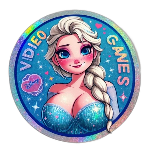 pixel art, fantasy art, cartoon, vaporwave, holographic, sticker, features, elsa transparent PNG cut-out