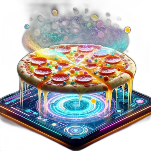 food, jewelry, concept art, 3d render, futuristic, illuminated, pizza, slice transparent PNG cut-out