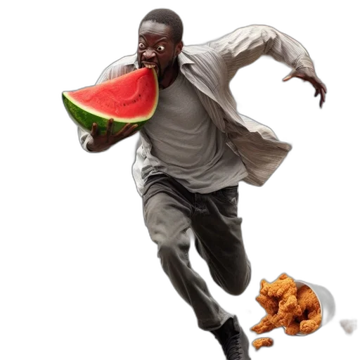 food, creature, animal, concept art, photorealistic, man, fleeing, pursuing transparent PNG cut-out