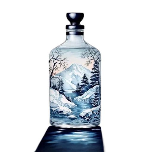 bottle, photorealistic, oil painting, concept art, fantasy art, snow, forest, underwater transparent PNG cut-out