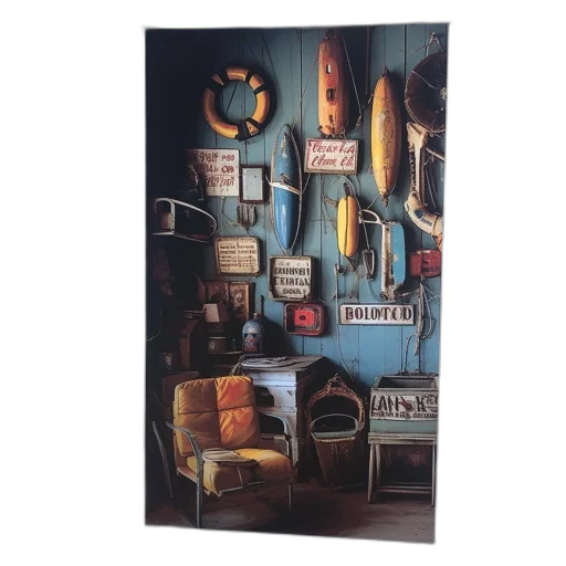 furniture, food, bottle, robot, photorealistic, concept art, earth tones, interior transparent PNG cut-out