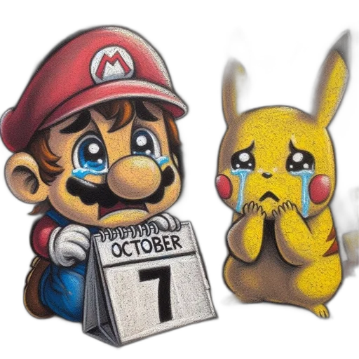 concept art, watercolor, pixel art, comic book art, mario, pikachu, two, iconic transparent PNG cut-out