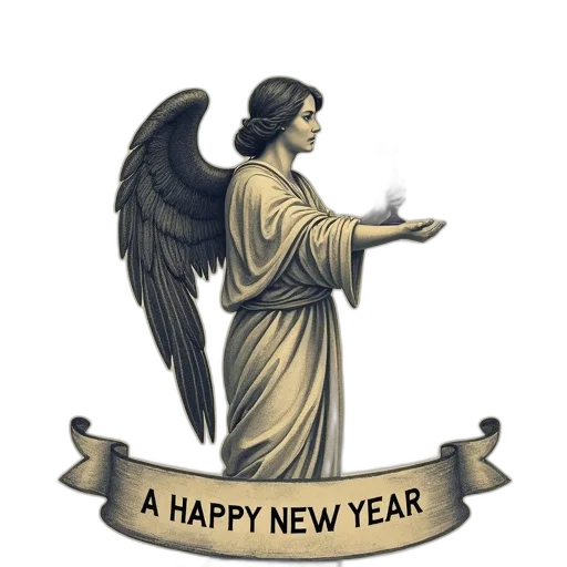 vintage-style, illustration, featuring, winged, figure, draped, cloak, holding transparent PNG cut-out
