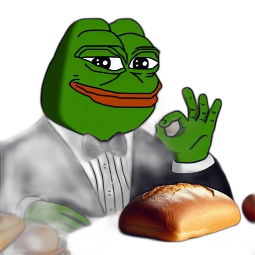 food, photorealistic, cartoon, frog, formal, attire, holds, loaf transparent PNG cut-out