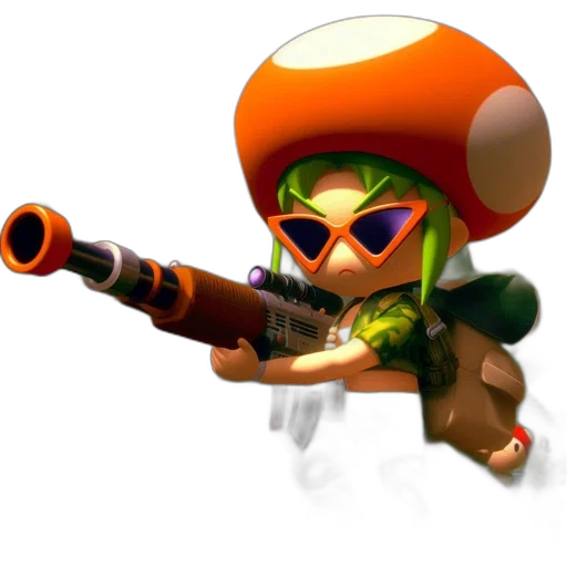 weapon, staff, hat, animal, 3d render, concept art, pixel art, toadstool-shaped transparent PNG cut-out