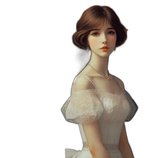 dress, face, oil painting, concept art, photorealistic, fantasy art, pastel, monochrome transparent PNG cut-out
