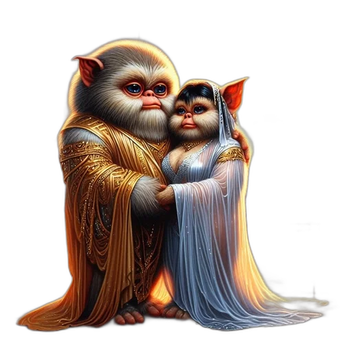 concept art, fantasy art, 3d render, two, fantastical, creatures, one, large transparent PNG cut-out