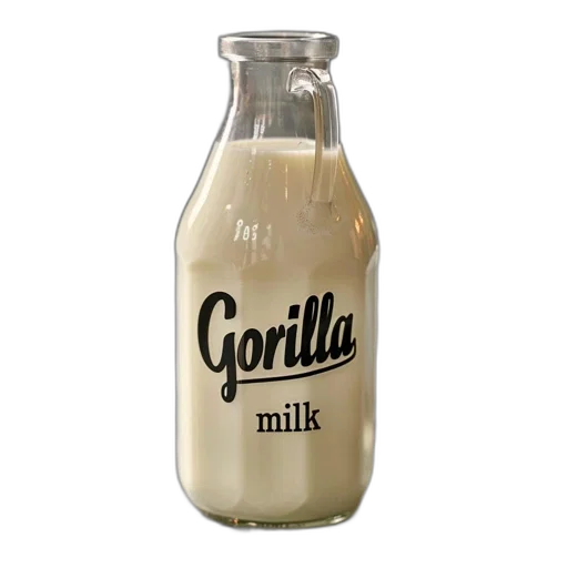 bottle, food, animal, photorealistic, 3d render, glass, filled, gorilla transparent PNG cut-out