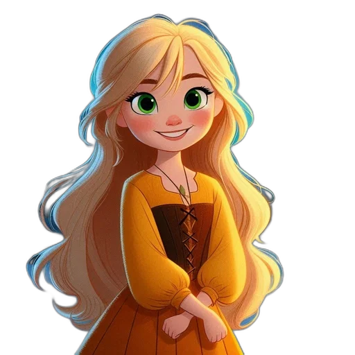 dress, face, cartoon, fantasy art, 3d render, concept art, golden, image transparent PNG cut-out