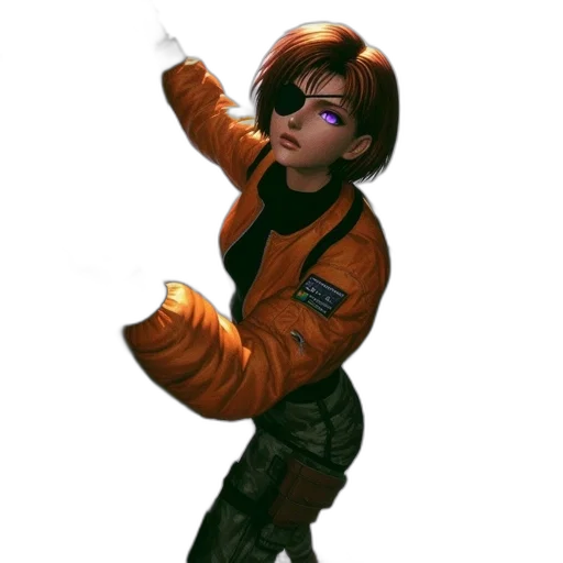 jacket, staff, weapon, robot, concept art, cyberpunk, pixel art, comic book art transparent PNG cut-out