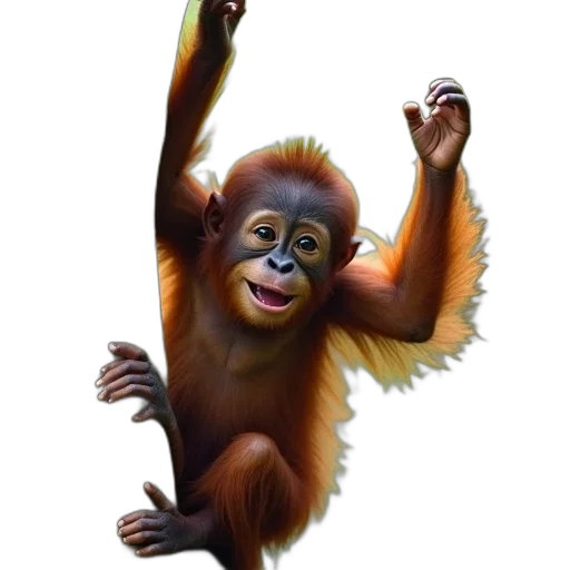 animal, staff, creature, photorealistic, concept art, 3d render, baby, orangutan transparent PNG cut-out