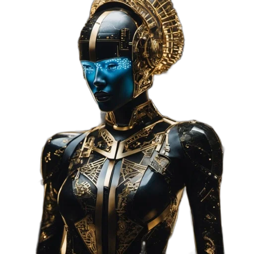 robot, mask, jewelry, crown, concept art, 3d render, cyberpunk, blue transparent PNG cut-out