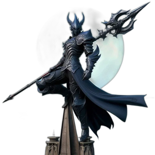 staff, sword, concept art, fantasy art, 3d render, dark, armored, figure transparent PNG cut-out