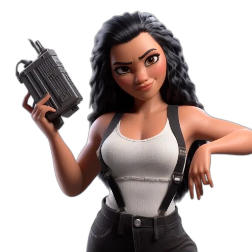 weapon, concept art, 3d render, cartoon, comic book art, animated, woman, sporting transparent PNG cut-out