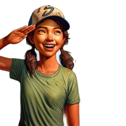 hat, cartoon, photorealistic, concept art, comic book art, youthful, girl, green transparent PNG cut-out