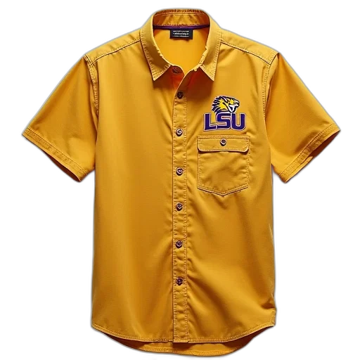 jacket, lsu, short, sleeve, cotton, shirt, embroidered, southern transparent PNG cut-out