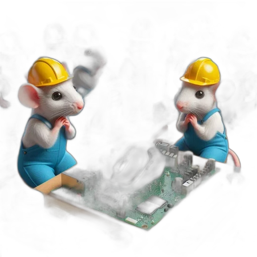 3d render, concept art, group, anthropomorphic, mice, blue, work, clothes transparent PNG cut-out