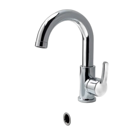 sleek, modern, chrome, faucet, single, handle, curved, spout transparent PNG cut-out