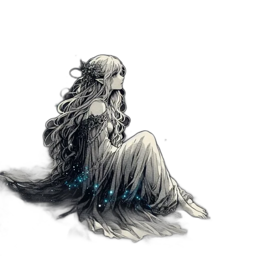 dress, hair, crown, creature, concept art, fantasy art, watercolor, pixel art transparent PNG cut-out