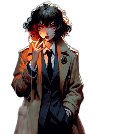 jacket, comic book art, concept art, cyberpunk, anime, neon lights, red, dark transparent PNG cut-out