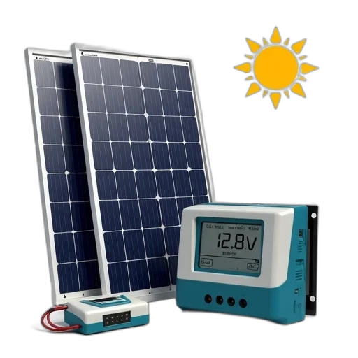 solar, panel, system, displayed, two, panels, charge, controller transparent PNG cut-out