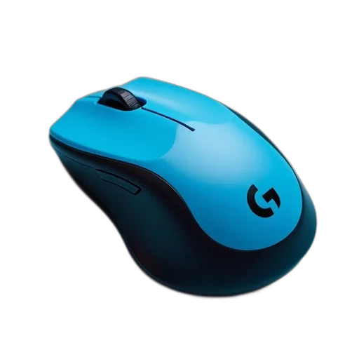 3d render, photorealistic, blue, logitech, computer, mouse, black, scroll transparent PNG cut-out