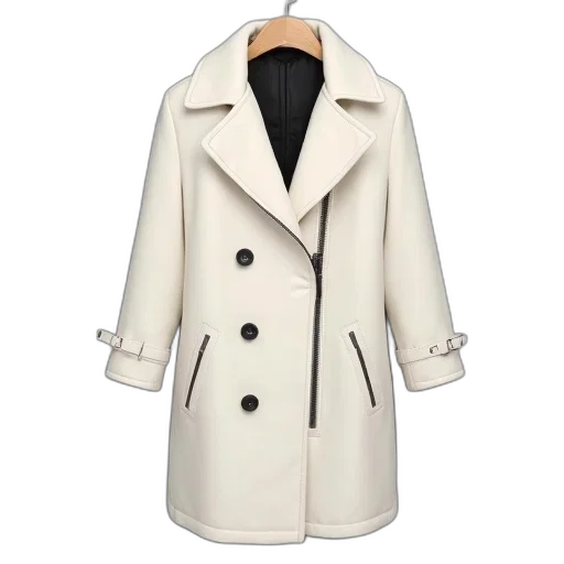 jacket, monochrome, white, peale, coat, faux, leather, lining transparent PNG cut-out