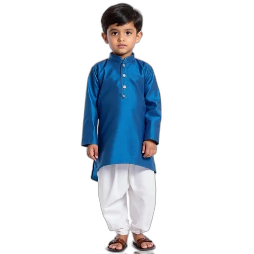 young, child, dressed, blue, traditional, indian, kurta, white transparent PNG cut-out